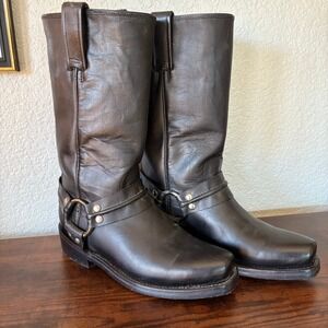 Rudel Black Leather Harness Boots | Biker Moto Classic Western Style